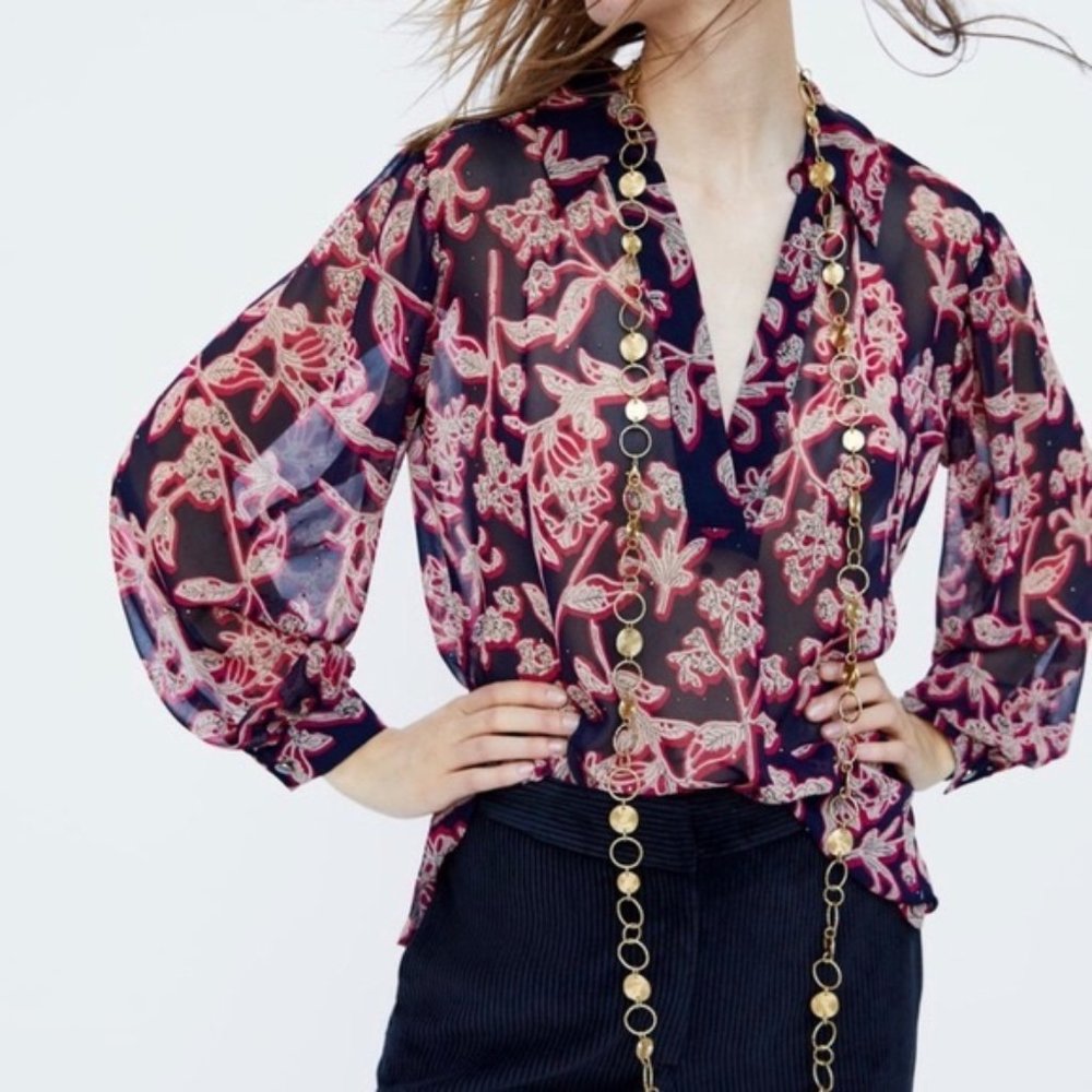 Zara Floral, gold stud blouse